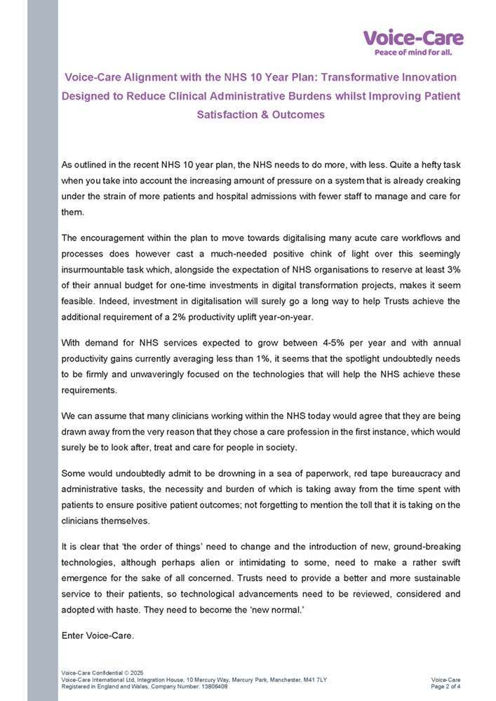 Voice-Care Alignment with the NHS 10 Year Plan